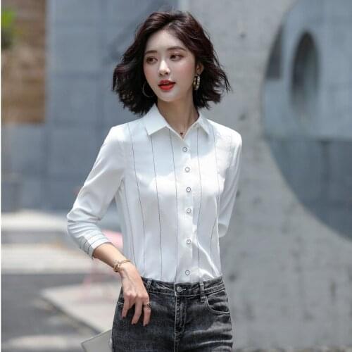 New 2020 Women Blouses & Shirts White Office Ladies Tops Long Sleeve Work Wear Clothes OL Styles