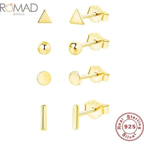 ROMAD 5/6/8mm 2021 Trend Mini Triangle Round Women Stud Earrings 925 Silver Earrings For Women Piercing Jewelry Pendientes Mujer