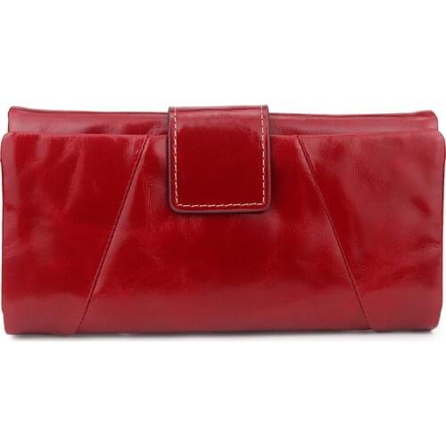 Genuine Leather Women Wallet Long Lock Female Wallets Ladies envelope Clutch Bags Cow Leather Coin Purse Credit Card Holder red