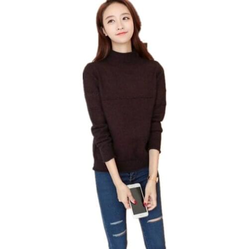 Long Sleeve Autumn Winter Women Loose Knitted Sweater 2018 Half-Collar Women Short Bottom Sweater Pullovers Casual Knitted Q613