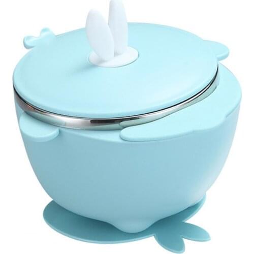 1 Set Baby Toddler Dish Ear Handle Water Injection Food Grade Materials Stainless Steel Feeding Bowl