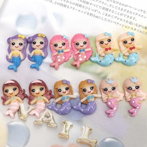 10pc/lot Princess Cartoon Kawaii Flat Back Resin Cabochon Mermaid DIY Embellishments For Scrapbooking Bow Accessorie