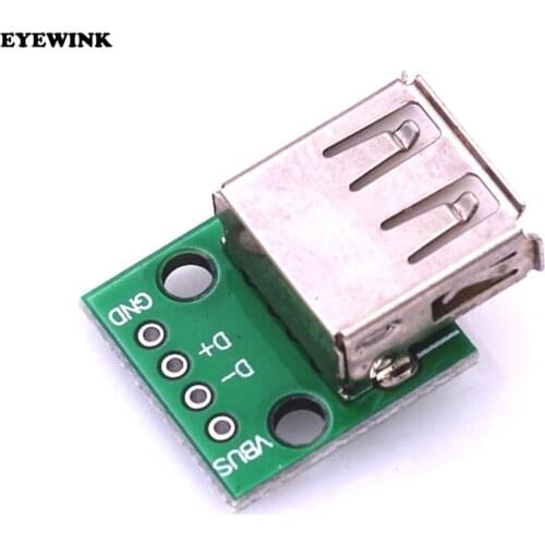 100PCS/Lot USB 2.0 female humpback turn DIP 4pDIP adapter plate welded Mobile Power Cable Wholesale