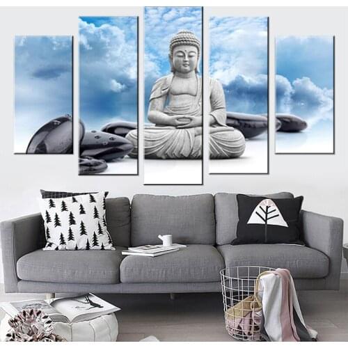 5 Panels/Set Buddha Stone Posters Canvas Painting Wall Pictures For Living Room Landscape Prints Home Decoration