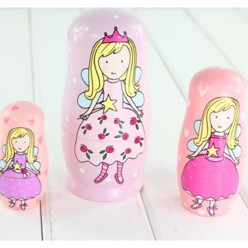 5PCS Angel Princess Russian Nesting Dolls Wooden Matryoshka Dolls Kids Toy Gift GXMB