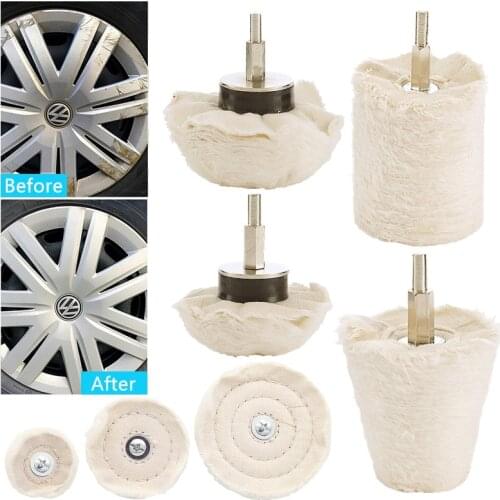 7Pcs/Set Car Buffing Wheel Pads Polishing Mop Tire Cleaning Kit Auto Waxing Cotton Drill Kit Cleaning Disc Hub Car Wash Tool Set