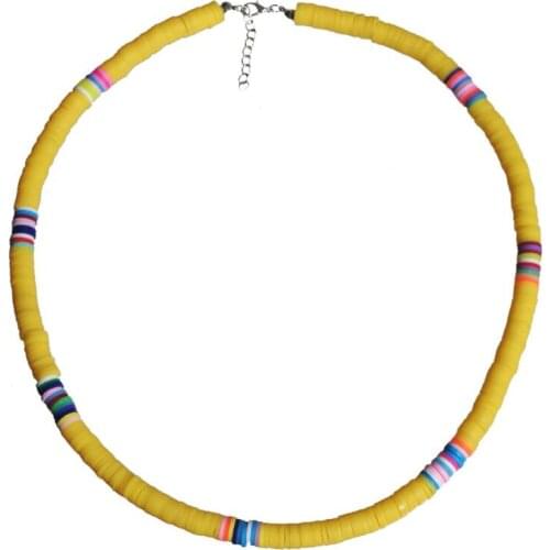 83XC Bohemian Beach Colorful Clay Beaded Choker Boho Rainbow Polymer Clay Necklace