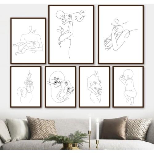 Abstract Lines Motherly Love Parent-Child Play Wall Art Canvas Painting Nordic Posters And Prints Wall Kids Room DecorPictures