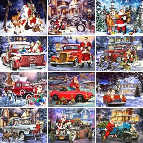 Diy 5d Full Diamond Embroidery Character Square Round Diamond Santa Claus Car Street Mosaic Furniture Decoration Hobby Gift