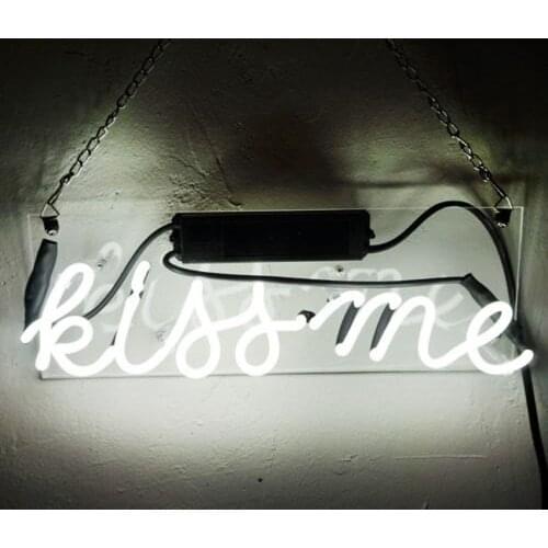 14“ Kiss Me White Acrylic Custom Neon Light Lamp Sign Beer Bar Handmade Real Glass Decorate Home Wall Room Windows Tube Artwork