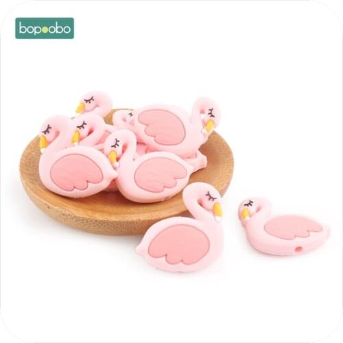 Bopoobo 5pc Silicone Teether Mini Flamingo Beads Baby Teething Swan Beads Baby Nursing Accessories Mini Cloud Newborn Gift