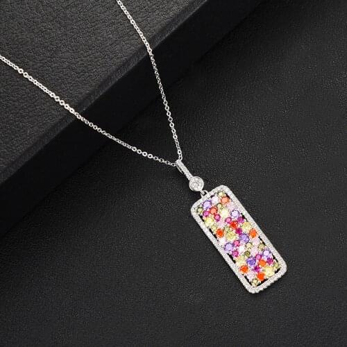 New Brand Luxury Chains Square Pendant Necklace Jewelry for Women Girl Bridal Wedding Full Shiny CZ 2020 Noble Gift