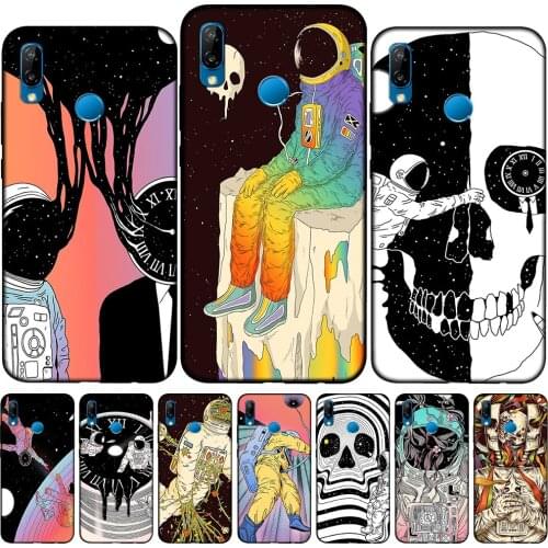 Funny Art Spaceman Planet Soft Black TPU Case For Huawei P40 Lite E P10 P20 P30 Lite P30 Pro Y9 P8 Lite Silicone Phone Cover