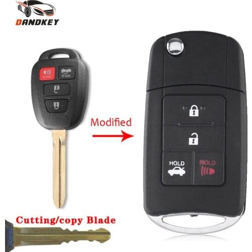 Dandkey Modified Flip Car Key Shell For Toyota RAV4 Reiz Camry Corolla 2012 2013 2014 Replacement TOY43 Cut Blade 4 BT Key Case