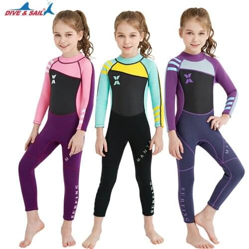 Kids 2.5MM Neoprene Swimsuit New Girl Wetsuits Snorkeling Surfing Rash Guards Childrens Swimwear Long Sleeve Baby Diving Suits