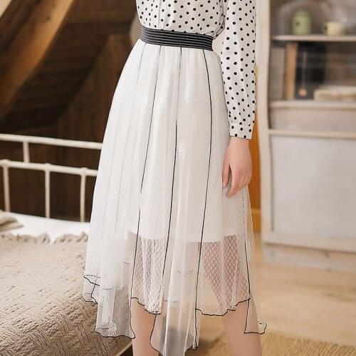 Long Skirts Womens Summer Mesh Skirt Streetwear Party Maxi Skirts White Skirt Spring Clothes Faldas Mujer Moda LWL1647
