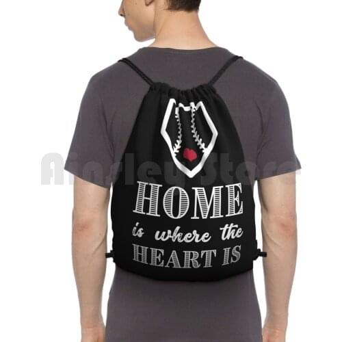 Home Is Where The Heart Is Baseball Product Backpack Drawstring Bags Gym Bag Waterproof Games Baseball Mom Baseball Funny