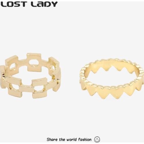 Lost Lady Fashion Gold Color Alloy Geometry Hollow Rings For Women Heart Surround Finger Rings Wholesale Accessories Party Gifts