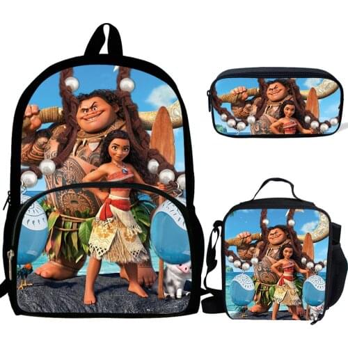 Disney 3PCS School Bag Sets Moana Printing Primary School Backpack For Teenagers Girls Boys Students Travel Book Bag Schoolbags