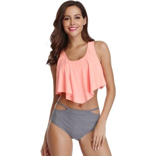 Sexy Ruffled Swimwear Women Push Up Bikini Set Leaf Floral Two Piece Swimsuit Bikinis High Waist Bandage Bathing Suit Beach Wear