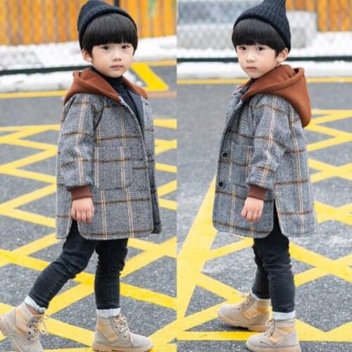 2 Colors For Age 2 3 4 5 6 7 8 9 10 Year Plaid Boys Coat Autumn Winter Children Jackets Outwear Kids Hooded Thicken Outerwear