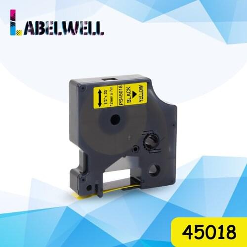 Labelwell 45018 label tape compatible for Dymo Label Manager 160 280 210 printer for Dymo D1 45018 12mm Black on Yellow label