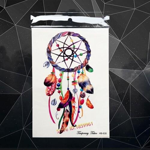 Hot Dream Catcher Temporary Tattoo Women Body Art Fake Tatoo 21x15CM LArge Arm Waterproof Flash Tattoo DreamCatcher Feather