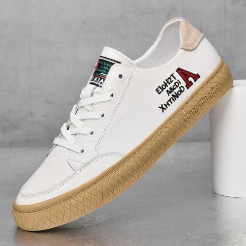 Mens Casual Sneakers For Men Brand Genuine Leather Leisure Shoes Mens White Sneaker Spring Autumn Flats Comfortable Footwear