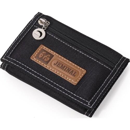 Mens Trifold Short Wallet With ID Window Simple Velcro Card Holder Bag Childrens Canvas Small Pocket Coin Purse