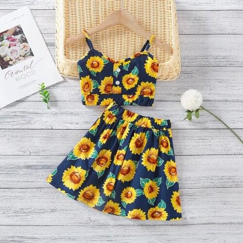 Infant Kids Baby Girls Outfits Clothes Sunflower Top Dress 2pcs Set Baby Fly Sleeve Print Girls Dresses Clothing