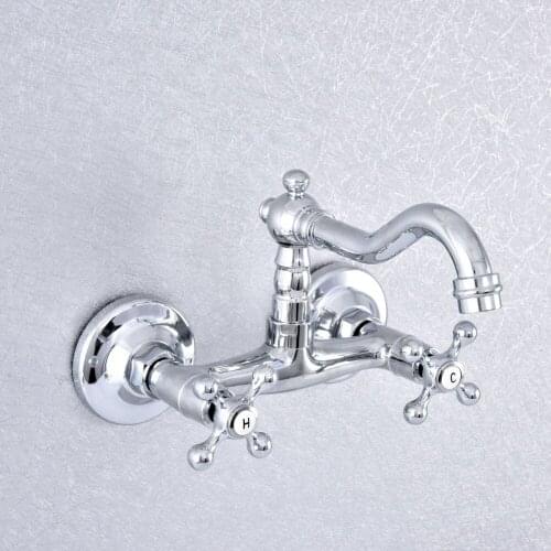 Wall Mounted Two Handles 360 Swivel Polished Chrome Finish Kitchen Sink Bathroom basin Faucet mixer tap Nsf783