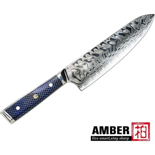 AMBER AUS10V Core Croco Pattern Knife With 2 Tones Blue Honey Comb Resin Chef Cleaver Kiritsuke Nakiri Santoku Ultral Sharp Cook
