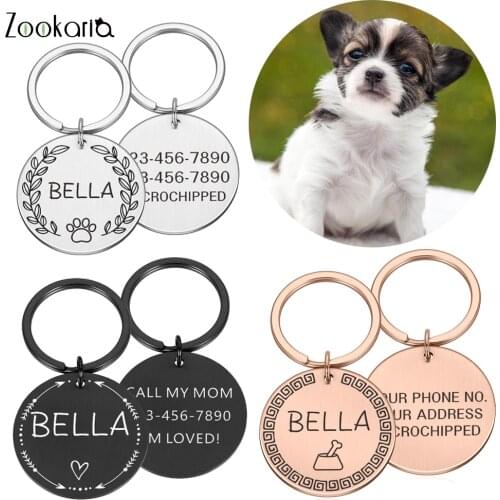 Dog ID Tag Pet Cat Collar MICROCHIPPED Pets Charm Name Dog Accessories Pendant Necklace Kitten Puppy Cat Collar Tags Engraving