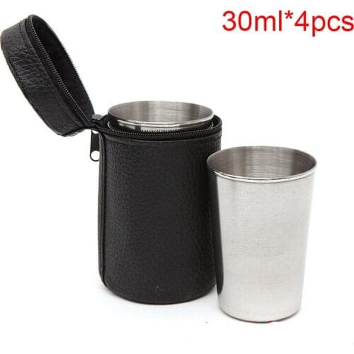 Outdoor Camping Cup Tableware 30ml/70ml Travel Cups Set Stainless Steel Cover Mug Drinking Coffee Tea Beer with Case