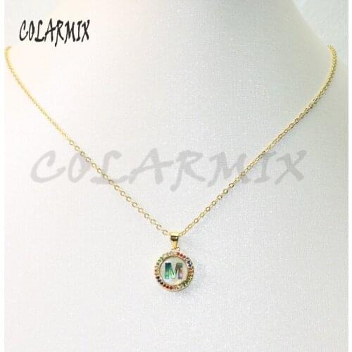 8Pcs Round zircon letter pendant necklace zircon necklace gift for lady jewelry necklace wholesale necklace