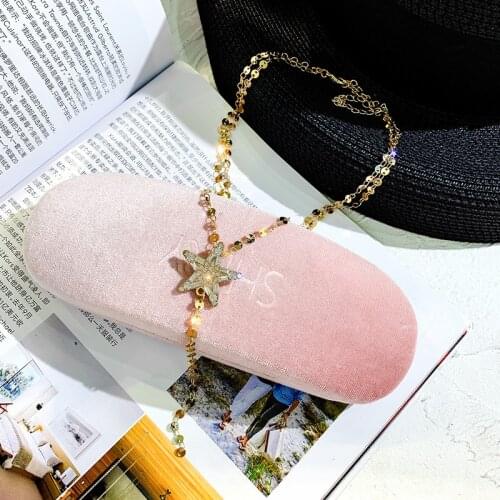 Oofoo store Fashion Klein Stone Pentagram choker Womens Jewelry Metallic Sequin Clavicle Chain Womens Popular Necklace