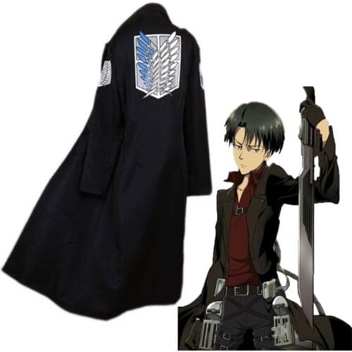 Anime Attack On Titan Cosplay Cloak Coat Levi Ackerman Cosplay Costume Halloween Party Levi Black Cloak Coat