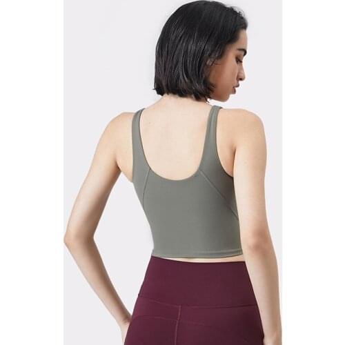 Classic Hot Gym Yoga Vest Crop Top Nude Skin-friendly Tight Fitness Women Sports Bra With Removable Chest Pad Moisture Wicking