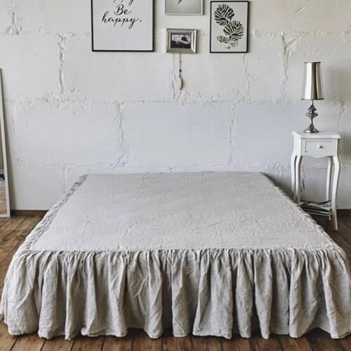 100% Linen Bed Skirt Gray Blue Brown Colors King Queen Size 200x200x45 cm one pieces set on sale