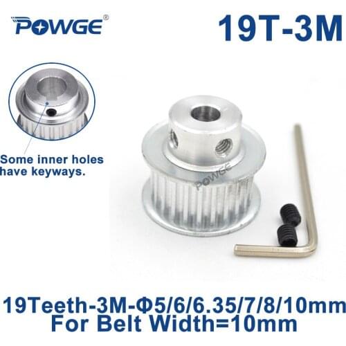 POWGE 19 Teeth HTD 3M Synchronous Pulley Bore 5/6/6.35/7/8/10mm for Width 10mm 3M timing belt HTD3M pulley Gear CNC 19T 19Teeth