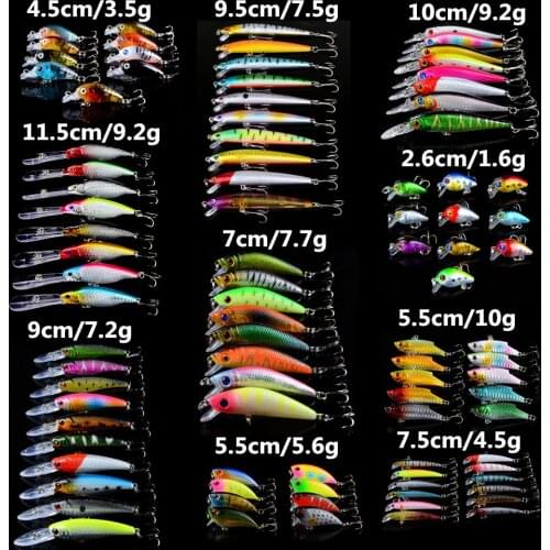 93pcs/lot Fishing Lures Mixed 10 Models Lifelike Hard Baits Artificial Make Quality Professional Bass Crankbait Fishing Tackle