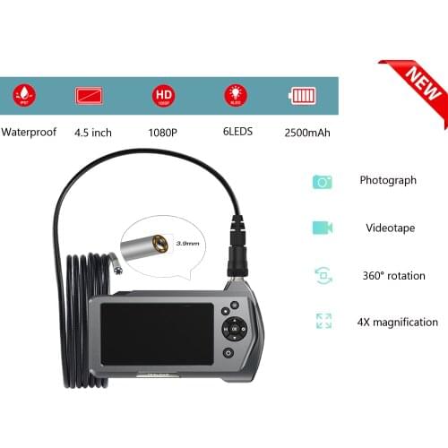 Dual Lens Industrial Endoscope 1920P HD 4.5 Inch LCD Digital Inspection Camera 3.9MM 1M Hard Wire for Pipeline Inspection