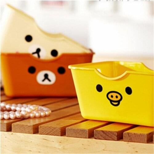 Sale 1pcs Cute Cartoon relaxing bear Plastic Cosmetics Storage Box Hollow Drawer Desk Storage Rack Desktop Skin Care Storage Box