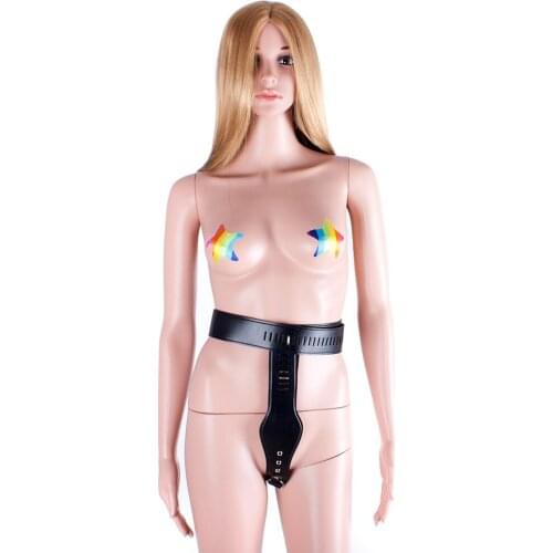 Faux Leather Strap Hourglass Crotch Chastity Panties Locking Harness Restraint Belt Underwear Thong Fetish Role Play Costume