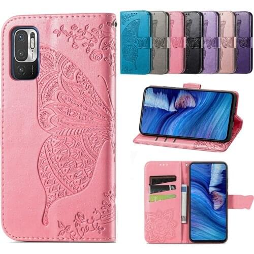 Luxury Butterfly Embossed Leather Phone Case For Xiaomi RedMi Note 10 10S 9 9T 8 8T 7 6 5 Pro Max Fashion With Card Slot Cases