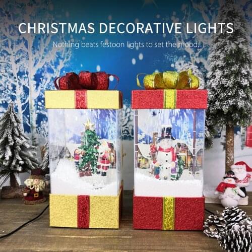 Christmas Musical Snow Lantern LEDs Fairy Lights Lamp Santa Claus Snowmen Lighting with 3 Songs for Christmas Party Decoration