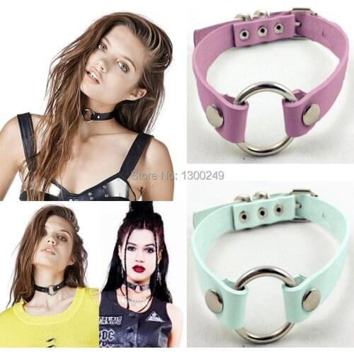 Sexy Fashion Harajuku Handmade Stud Rock Collar Punk Goth O-Round Faux LeatherChoker Necklace free shipping