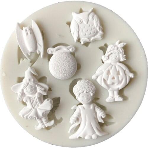 Halloween Girl/Boy/Bat/Owl Chocolate Silicone Mold Fondant Cake Candy Molds Cookies Pastry Biscuits Mould Cake Decoration Tools