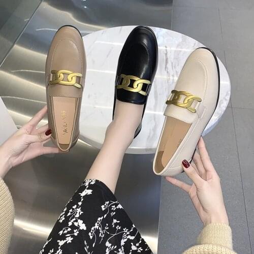 British Style Oxford Shoes Women Flat Shoes Spring Fashion Brand Chain Women Flat Heel Casual Slip On Loafers Shoes Plus Size