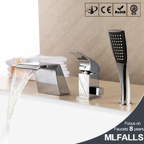 Waterfall bathtub faucet copper chrome body suit five holes with three piece bathroom faucet shower